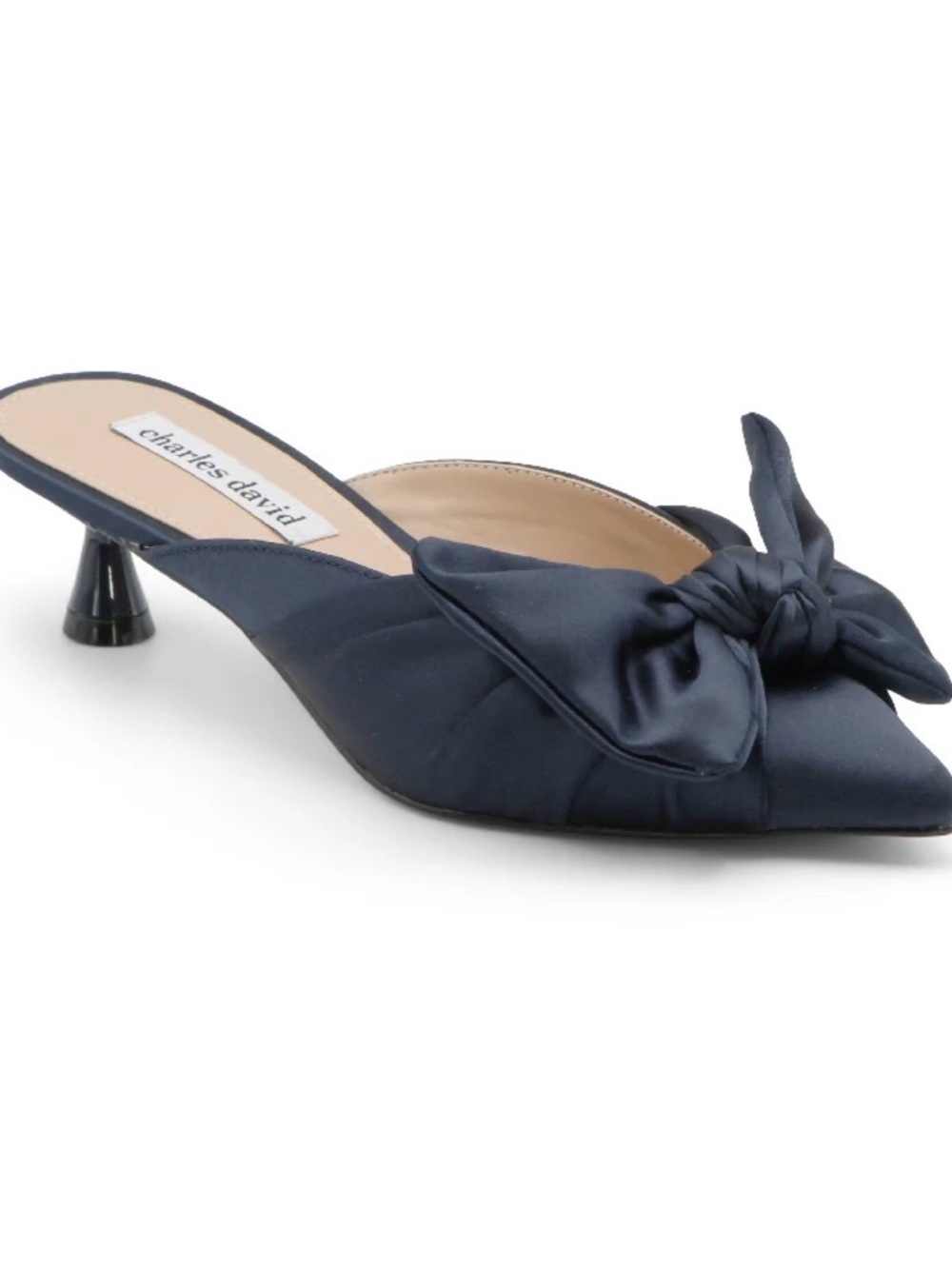 Charles David Navy satin bow mule size 8, medium